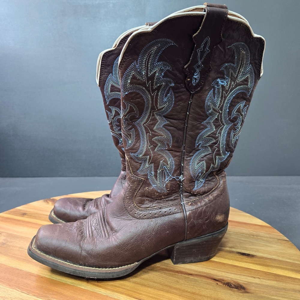 Justin Western Boots Womens 9.5B Brown Leather Square‎ Toe SVL7316 Cowgirl Rodeo